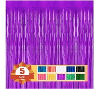 5 Pack 3.2ft x 8.2ft Purple Metallic Tinsel Foil Fringe Curtains Party Photo Backdrop Party Streamers for Birthday,Graduation,New Year Eve Decorations Wedding Decor