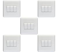 5 PACK 3 Gang Triple 10A Light Switch 2 Way - WHITE PLASTIC Wall Plate Rocker