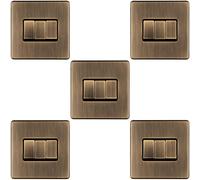 5 PACK 3 Gang Triple Light Switch SCREWLESS ANTIQUE BRASS 2 Way 10A Slim Rocker