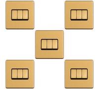 5 PACK 3 Gang Triple Light Switch SCREWLESS SATIN BRASS 2 Way 10A Slim Rocker