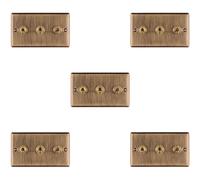5 PACK 3 Gang Triple Retro Toggle Light Switch ANTIQUE BRASS 10A 2 Way Plate