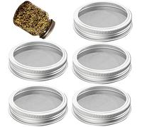 5 Pack 316 Stainless Steel One-Piece Mesh Strainer Lids for 3.38 Inch Wide Mouth Mason Jar, NO RUST, Bean Sprout Sieve Lids