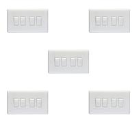 5 PACK 4 Gang Quad 10A Light Switch 2 Way - WHITE PLASTIC Wall Plate Rocker