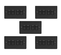 5 PACK 4 Gang Quad Light Switch MATT BLACK 2 Way 10A Black Trim