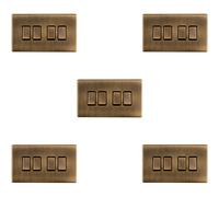 5 PACK 4 Gang Quad Light Switch SCREWLESS ANTIQUE BRASS 2 Way 10A Slim Rocker