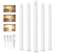 5 Pack 40CM Rechargeable Under Cupboard Kitchen Lights, Dimmable Warm Cabinet Light Type-C Charging, LED Motion Sensor Lights Indoor, Magnetic Stick Wireless Light for Shelf Stairs Wardrobe Closet