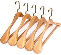 Greenfields 5 Pack Wooden Suit Hangers Wide Shoulder 45cm, Heavy Duty Coat Hangers with Non Slip Trouser Bar, Clothes Hanger with 360 Swivel Chrome Hook for Jackets Coats Suits Trousers, Natural