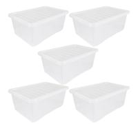 (5 Pack 45L Box) Wham Plastic Storage Shelf Box Stackable Containers Clear With Secure Clip Lid