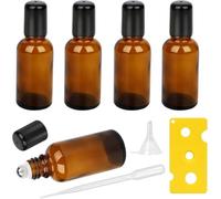 5 Pack 50ml Essential Oil Roller Bottles,Empty Glass Roller Bottles with Stainless Steel Roller Balls,Refillable Roll On Bottles Set with Funnel,Opener and Dropper for Essential Oils,Perfume (Amber)