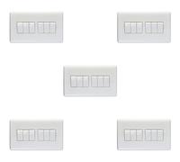 5 PACK 6 Gang Multi 10A Light Switch 2 Way - WHITE PLASTIC Wall Plate Rocker