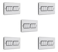 5 PACK 6 Gang Multi Light Switch POLISHED CHROME & BLACK 2 Way 10A Metal Rocker