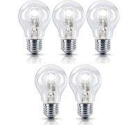 5 Pack 70W=(100W) ES E27 EcoHalogen A55 Bulbs, 100% Dimmable, 1200 Lumen, 2700K Warm White, AC 230V Halogen, Edison Screw, GLS Round, for Lamps, Wall Lights, Pendants