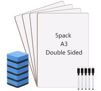 5 Pack A3 Whiteboard Dry Erase Board, Double Sided A3 White Board with, White Board for Drawing and Writing, Whiteboard Small for School Home Office Classroom