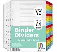 [5 Pack] A4 File Dividers A-Z Tabs | A4 Alphabetical Subject Dividers A-Z with Multipunched Reinforced Colour Tabs 150gsm