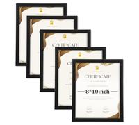 5 Pack A4 Picture Frames, Wooden Black Photo Frame with Perspex Front and Hooks, Acrylic Panel Wall Hanging Poster Frames Landscape or Portrait Orientation for Display, Wall Mount(5-8 * 10inch)