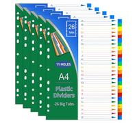 5 Pack A4 Plastic File Dividers - 26 Part, 5 Colours A-Z, 11 Holes Punched, Letter Covers, Fit All A4 Portrait Binders
