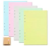 5 Pack A5 Binder Refill Paper, 100 Sheets Lined Filler Paper with 120 Sticky Notes, 6 Holes Loose Leaf Punched for A5 Notebook Binder Planner School Office, 5 Colours