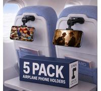 5 PACK Airplane Phone Holder Travel Essentials Accessories - Universal Hands Free Cell Phone Stand Mount for Air Plane Table Seat Desk, Cruise, Car & Flight - Mini Size for Vacation, iPhone, Samsung