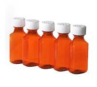 Plastic Amber Liquid Medicine Bottles with Child Resistant Caps 2oz Pack of 5 Oval Pharmaceutical Prescription Dispensing Bottle with Safety lids - Light-sensitive Pharmacy Container (2oz. 5 Pack)