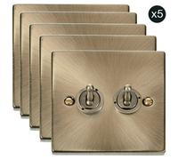 5 Pack - Antique Brass 2 Gang 2 Way 10Ax Toggle Light Switch - Se Home
