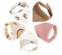 5-Pack Baby Bandana Dribble Bibs, Cotton Baby Drool Bibs with Adjustable Snaps for 0-36 Months Newborns, Toddlers, Super Soft and Absorbent (Mixed Colours)