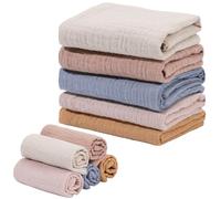 5 Pack Baby Muslin Squares Baby Muslin Cloths Washcloths Natural Cotton Baby Wipes Baby Essentials for Newborn Baby Wiping Bathing Feeding