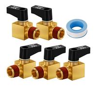 5-Pack Ball Drain Valve SUNROAD Brass Mini Ball Valve, 1/4 Inch NPT Male for Air Compressor with Thread Seal Tape