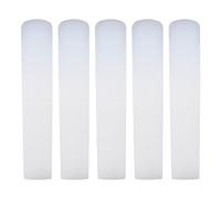 5 Pack Bb Clarinet Reeds with Plastic Box, Strength 2.5 Soprano Sax Reeds, Thinner Tip and Unfiled Cut for Easy of Play, Traditional Reeds for Soprano Sax (White)