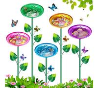 5 Pack Bee Watering Station, Bath for Garden Metal Butterfly Feeder, Colorful Flower Shape Watering Cup Bowl Waterer for Outdoor Outside Yard Decor Pollinator Watering