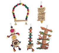 5 Pack Bird Toys for Parrots, Parakeets, Cockatiels, and Lovebirds, Natural Foraging Chewing Cage Accessories with Rope, Wood, Beads for Small Medium Birds(5PCS)