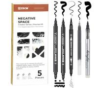 5 Pack Black Acrylic Ink Pens for Drawing, Fine Point Black Gel Pens, Brush Tip Markers，Dual-Tip Opaque Acrylic Markers for Highlighting Drawing, Sketching, Illustration, Card Making