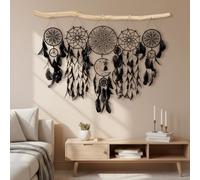 5 Pack Black Dream Catchers Boho Wall Decor Macrame Wall Hanging Large Moon Phase Handmade Traditional Dream Catcher for Bedroom Adult Living Room Home Bohemian Decorations,Witchy Gifts(Black Set)