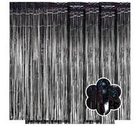 5 Pack Black Foil Curtain Backdrop 3.2ft x 9.8ft Metallic Tinsel Foil Fringe Curtains Streamer Photo Booth Backdrop for Birthday Party Engagement Bachelorette Party Decorations - Sparkle Black