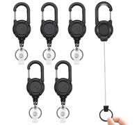 5 Pack Black Heavy Duty Lanyard Badge Reel with 23.6'' Steel Cord, 5 Pcs ID Badge Holders with Poppers and Eyelets, Retractable Keyring, Key Chains for Men, Retractable Lanyard Clip for Outdoor