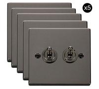 5 Pack - Black Nickel 2 Gang 2 Way 10Ax Toggle Light Switch - Se Home