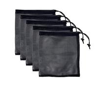 5 Pack Black Nylon Mesh Bag Portable Drawstring Net Bag Mesh Storage Ditty Pouch for Gym Travel Outdoor Activity