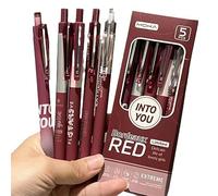 5 Pack Bordeaux Red Clickable Gel Pens 0.5MM Black Ink Quick-Drying Smooth Writing For School Exams Notes No Smudge Press Button Pens