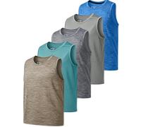 5 Pack: Boys Athletic Tank Tops, Sleeveless Tees, Youth and Kids Workout Clothes, Earth Tones, XL