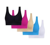 5 Pack Bra for Women UK Sports Bras Ladies Seamless Wireless Underwear Push Up Bralettes Comfortable Breathable Brassiere Full Coverage Bra Everyday Bras with Wide Strap Yoga Vest Lingerie