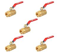 5 Pack Brass 1/2" Full Port Ball Valve with Red Vinyl Handle, NPT Female x Female Thread, 150 PSI WSP/600 WOG (1/2")