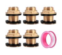 5-Pack Brass Tank Connector Fittings, 3/4" BSP Male × 1/2" BSP Female Threaded Bulkhead Adapter with PTFE Tape, Anti-Rust Water Tank Tap Connector for Barrel, IBC, Garden, Irrigation
