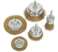 5 PACK Brassed Steel Wire Brush Set - 6mm Diameter Shaft - Up to 4500 rpm