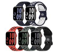 5 Pack Breathable Silicone Sport Bands Compatible with Apple Watch Band 44mm 45mm 46mm 42mm 41mm 40mm 38mm 49mm for Men Women, Midnight Blue, Black, Midnight Blue, White, Red, Black, Army Green
