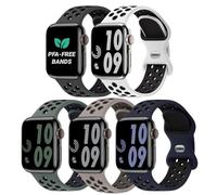 5 Pack Breathable Silicone Sports Bands Compatible with Apple Watch 44mm 45mm 46mm 42mm 41mm 40mm 38mm 49mm for Men and Women, Army Green Black/Coffee Brown/Charcoal Black/Midnight Blue/Black White