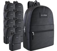 5 Pack Bulk Backpacks, Wholesale 17-Inch Lightweight Bookbags for Kids, Adults, School, Classroom, Travel, Gym Supplies with 1 Large, 1 Small Pocket, Perfect for Events, Corporate Bundles, Black