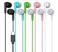 5 Pack Bulk Wired Earbuds, USB-C, in-Ear, Compatible with Phone, Tablet, Laptop, PC for School, Online Class, Meeting, Web Conference, Practice, Test, Mix