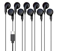 5 Pack Bulk Wired Earphones, USB-C, in-Ear, Compatible with Phone, Tablet, Laptop, PC for School, Online Class, Meeting, Web Conference, Practice, Test, Black