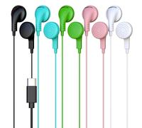 5 Pack Bulk Wired Earphones, USB-C, in-Ear, Compatible with Phone, Tablet, Laptop, PC for School, Online Class, Meeting, Web Conference, Practice, Test, Mix