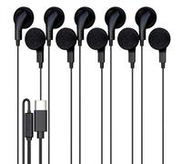 5 Pack Bulk Wired Earphones, USB-C, in-Ear, Mic, Compatible with Phone, Tablet, Laptop, PC for School, Online Class, Meeting, Web Conference, Test, Black