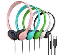 5 Pack Bulk Wired Headphones, Leather, USB-C, On-Ear, Mic, Compatible with Phone, Tablet, Laptop, PC for School, Class, Meeting, Conference, Test, Mix